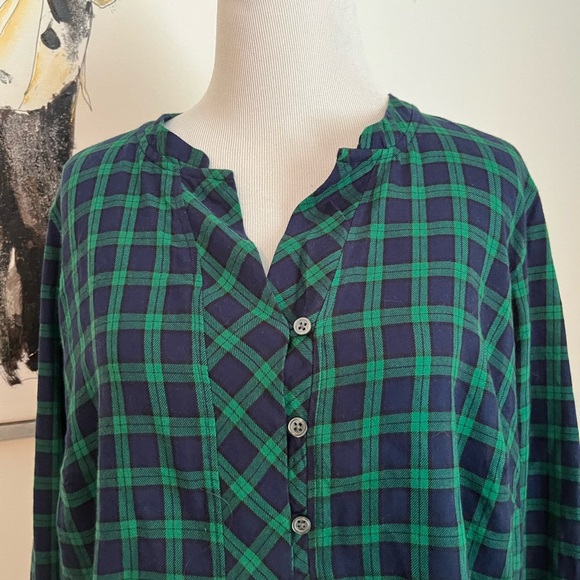 Talbots Petites Green and Navy Plaid Cotton Blouse Size XP - Picture 4 of 8